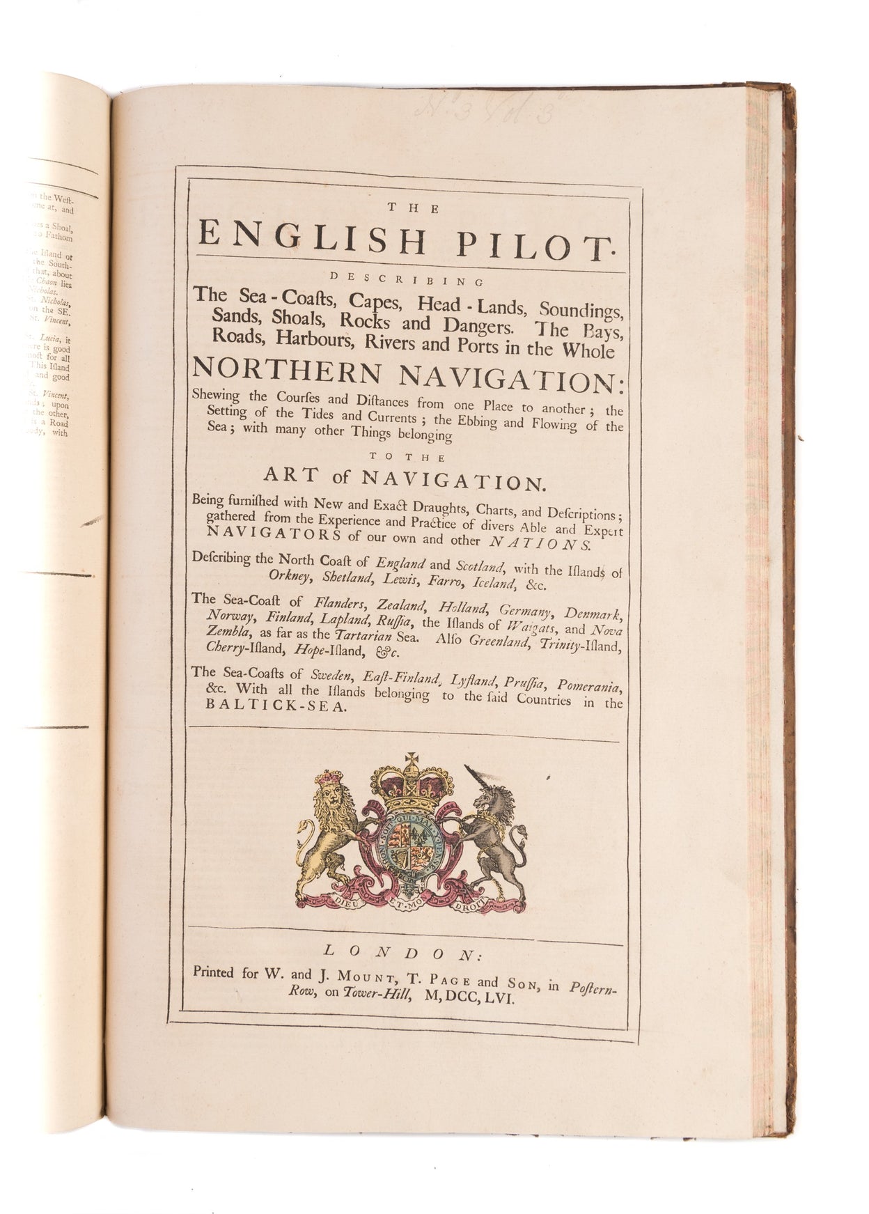 The Coasting Pilot. Describing the Sea-Coasts, Capes, Headlands, Soundings, Sands, Shoals, Rocks and Dangers. The Bays, Roads, Harbours, Rivers and Ports of England, Scotland, Holland, Zealand, Flanders and France. ...'
bound with: The English Pilot, for