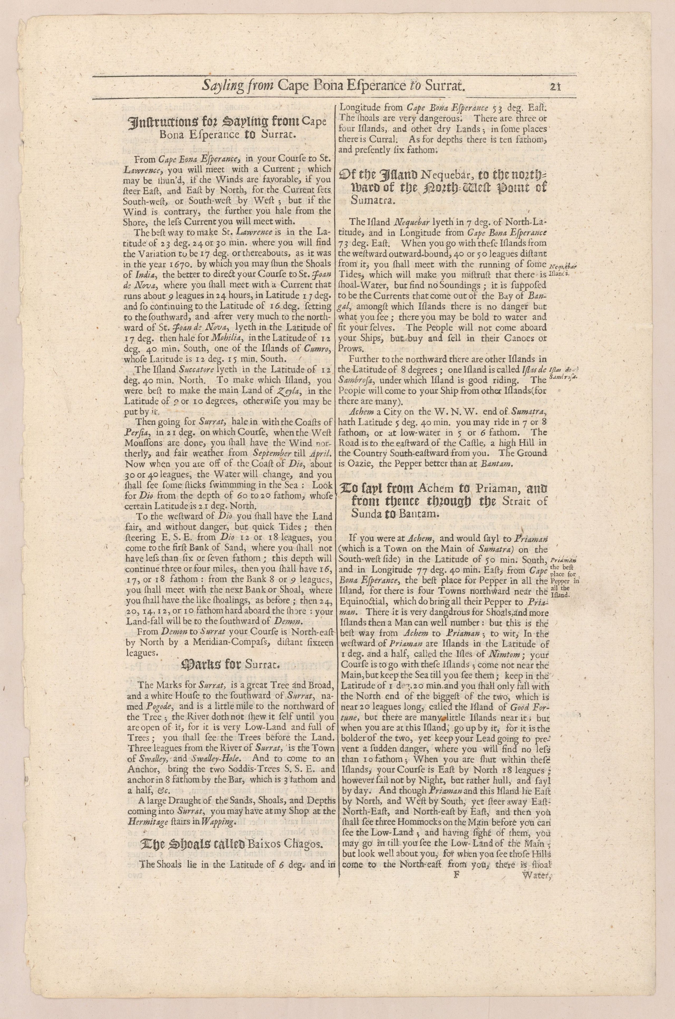 The English Pilot. The Third Book. Describing the Sea-Coasts, Capes, Headlands, Straits, Soundings, Sands, Shoals, Rocks and Dangers. The Islands, Bays, Roads, Harbors and Ports in the Oriental Navigation. Shewing the Properties and Nature of the Winds an