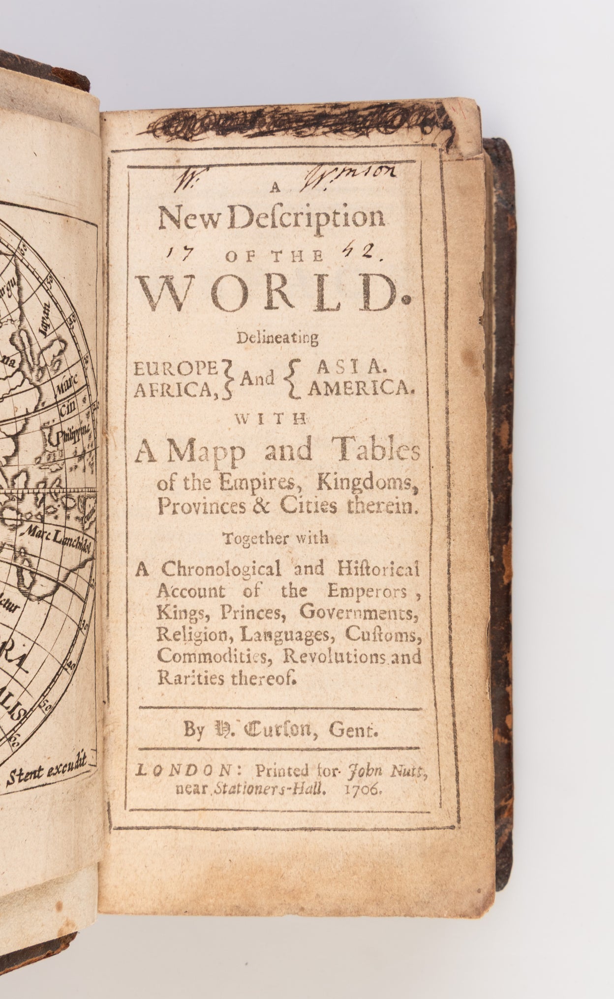 A New Description of the World delineated Europe, Africa and Asia, America. With a mapp and tables of the empires, kingdoms, provinces & cities therein. ...