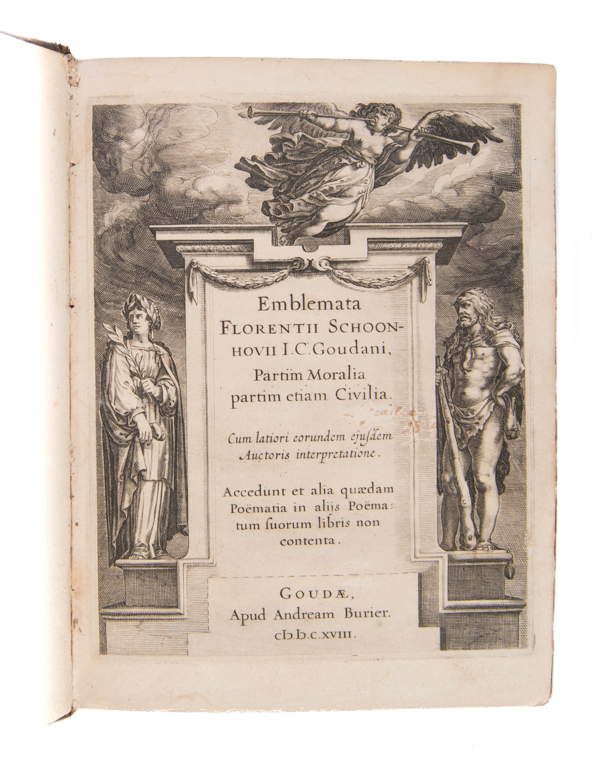 Emblemata, partim moralia partim etiam civilia . . . accedunt et alia quaedam poemata in aliis poematum suorum libris non contenta.
Gouda, Andreas Burier, 1618