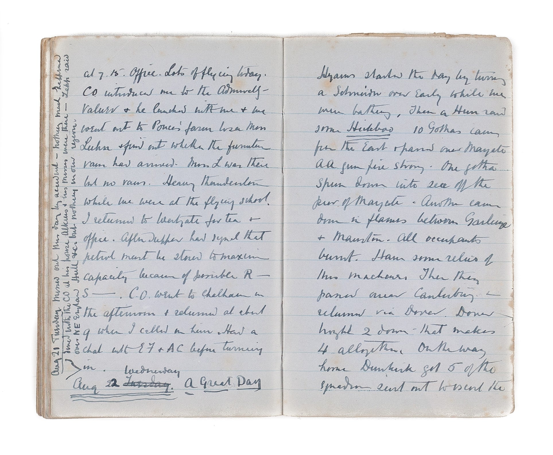 Manuscript diaries, July 1915 - March 1919. R.N.V.R. & R.A.F.