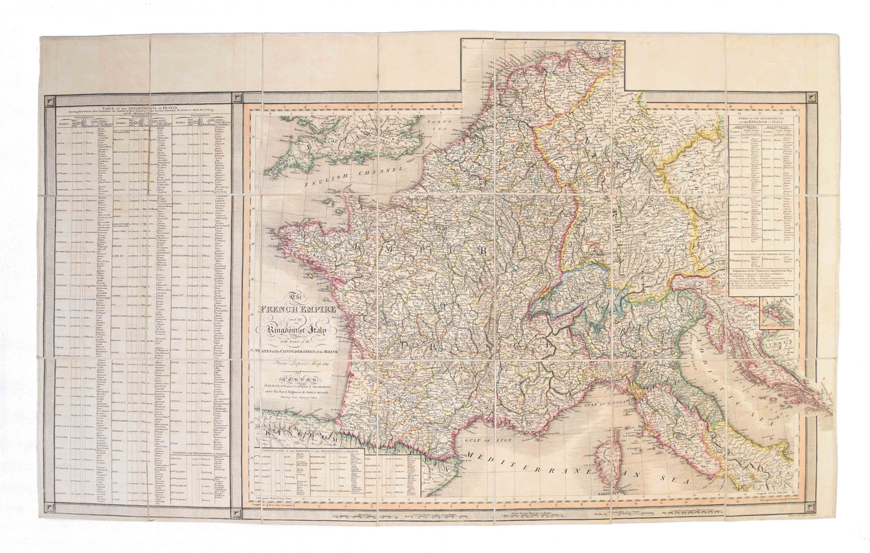 The French Empire and the Kingdom of Italy, with part of the States of the Confederation of the Rhine. From Lapie's Map, 1811. ...