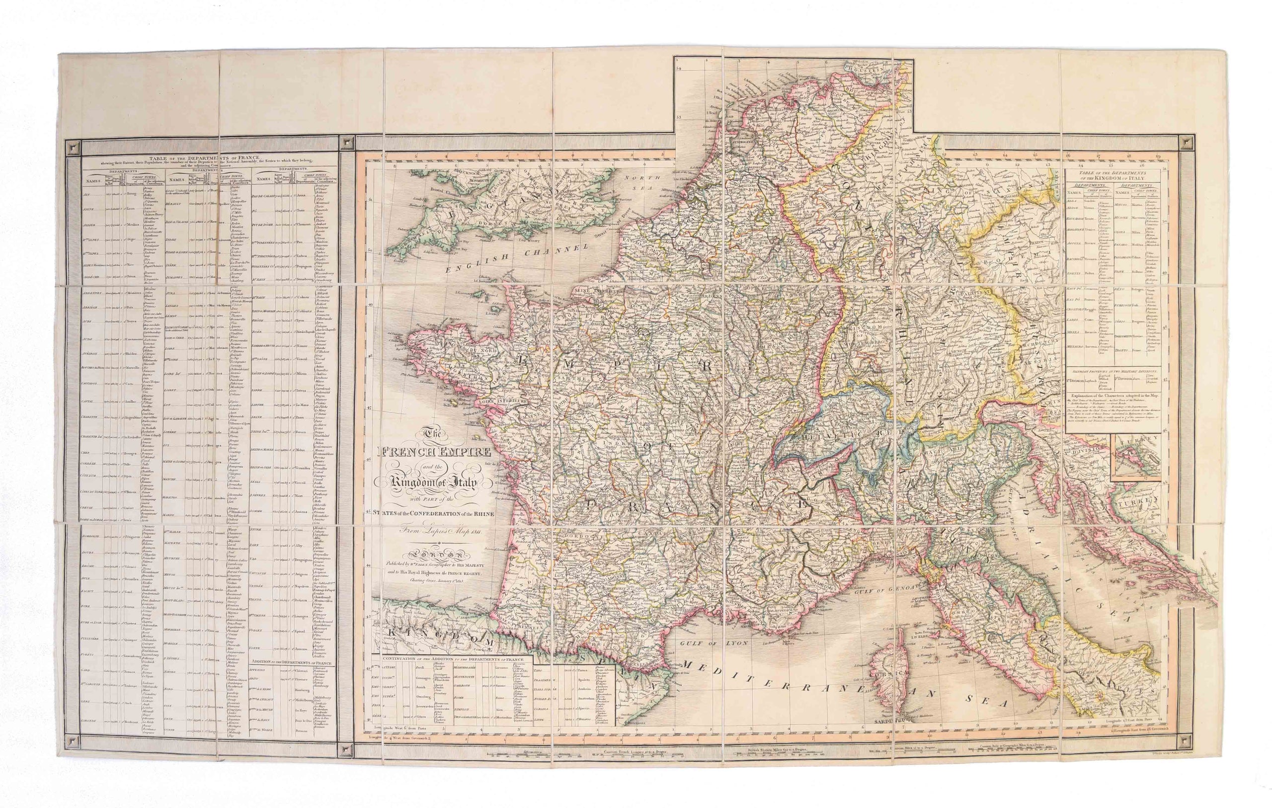 The French Empire and the Kingdom of Italy, with part of the States of the Confederation of the Rhine. From Lapie's Map, 1811. ...