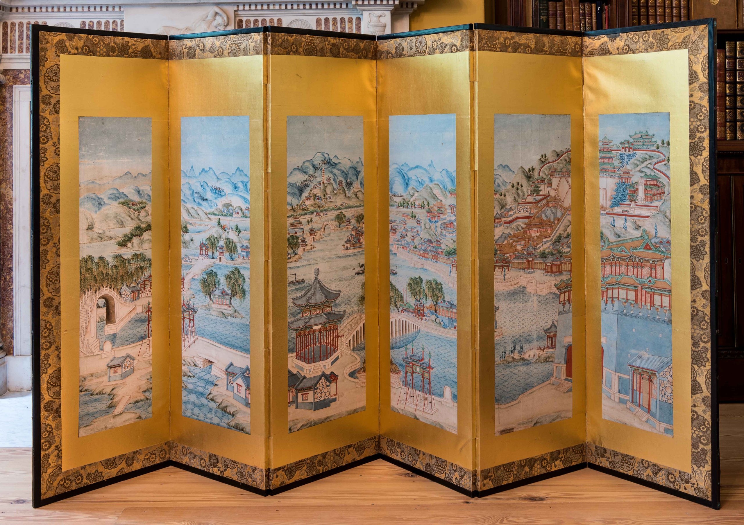 Six-fold Screen with view of the Yihe-yuan Imperial Summer Palace.