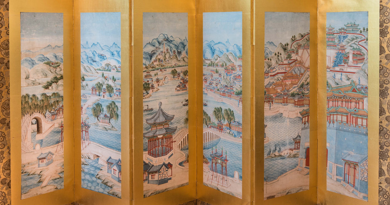 Six-fold Screen with view of the Yihe-yuan Imperial Summer Palace.