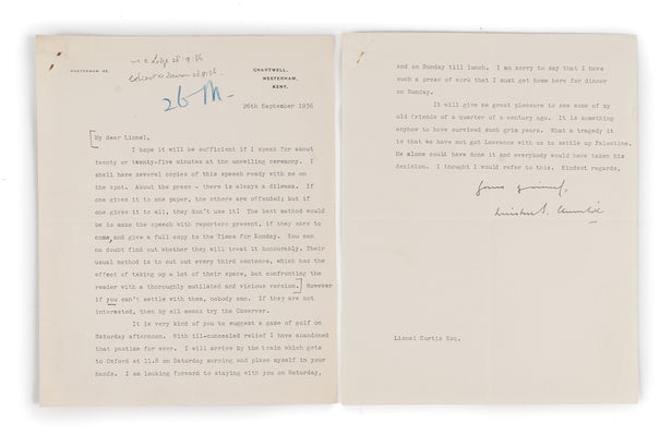 A small archive of material from the papers of Lionel Curtis, relating to his address given at the dedication of the Oxford High School memorial to T.E. Lawrence.