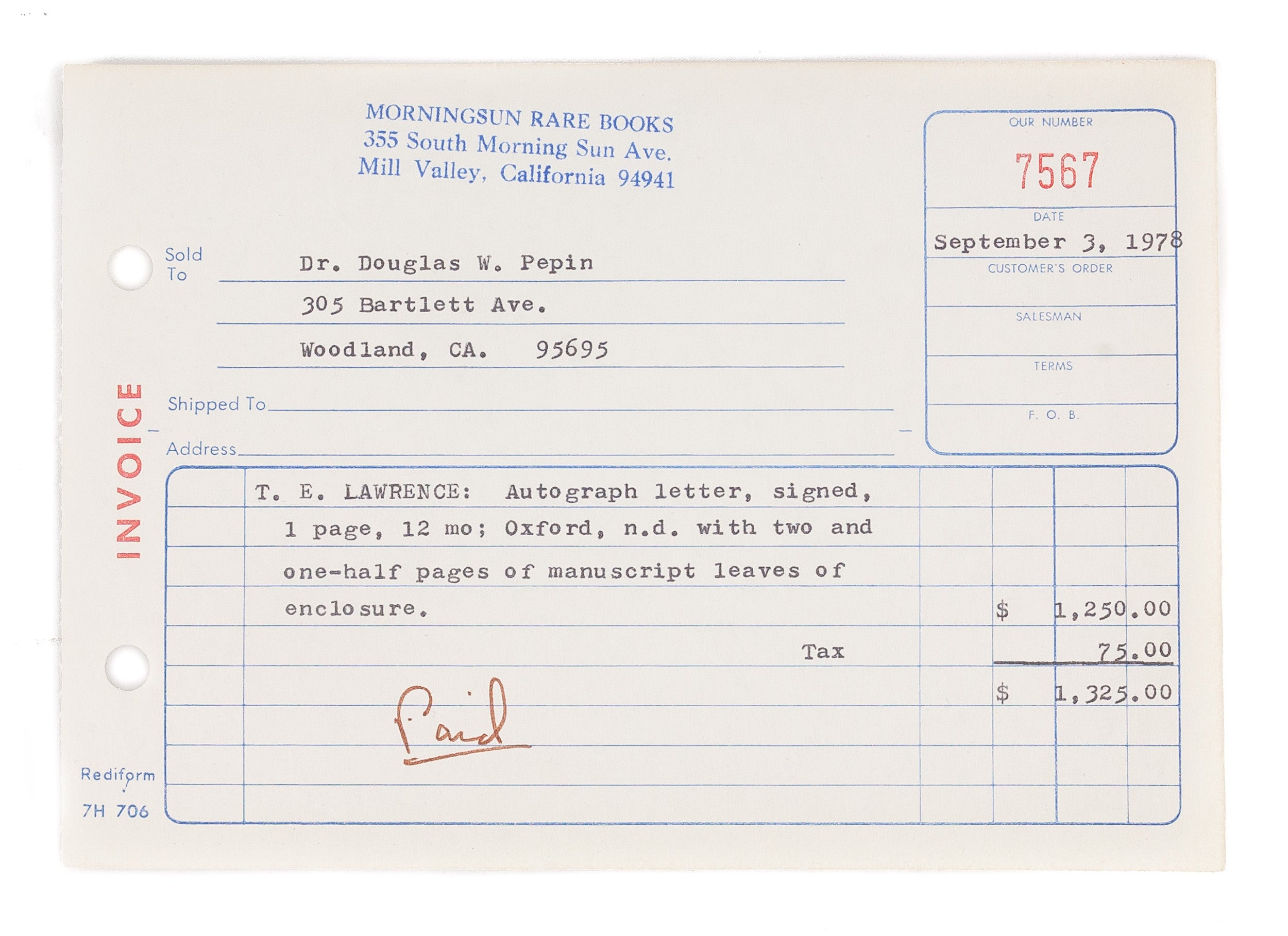 Autograph Letter Signed (T.E. Lawrence), to Mrs Lane Poole.