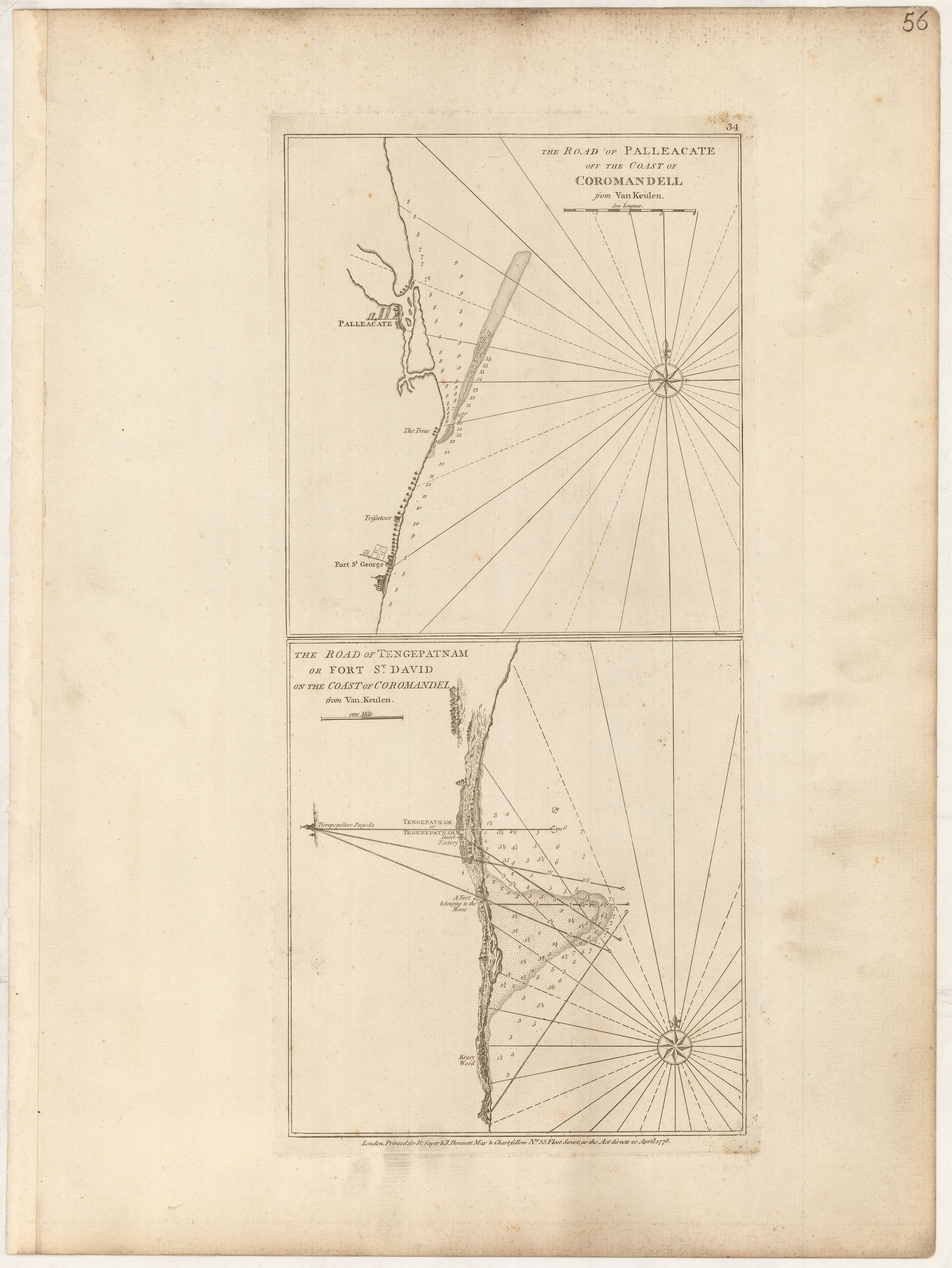 The Road of Palleacate off the coast of Coromandell [&] The road of Tengepatnam or Fort St. David on the Coast of Coromomadel from van Keulen.