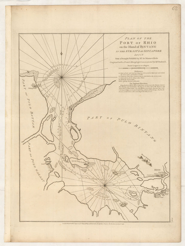 Plan of the Port of Rhio on the Island of Bintang in the Straits of Sincapore ... from A Draught published by Mr. d'Apres de Mannevillette Compared with a French Manuscript communicated by Mr. Dodwell.