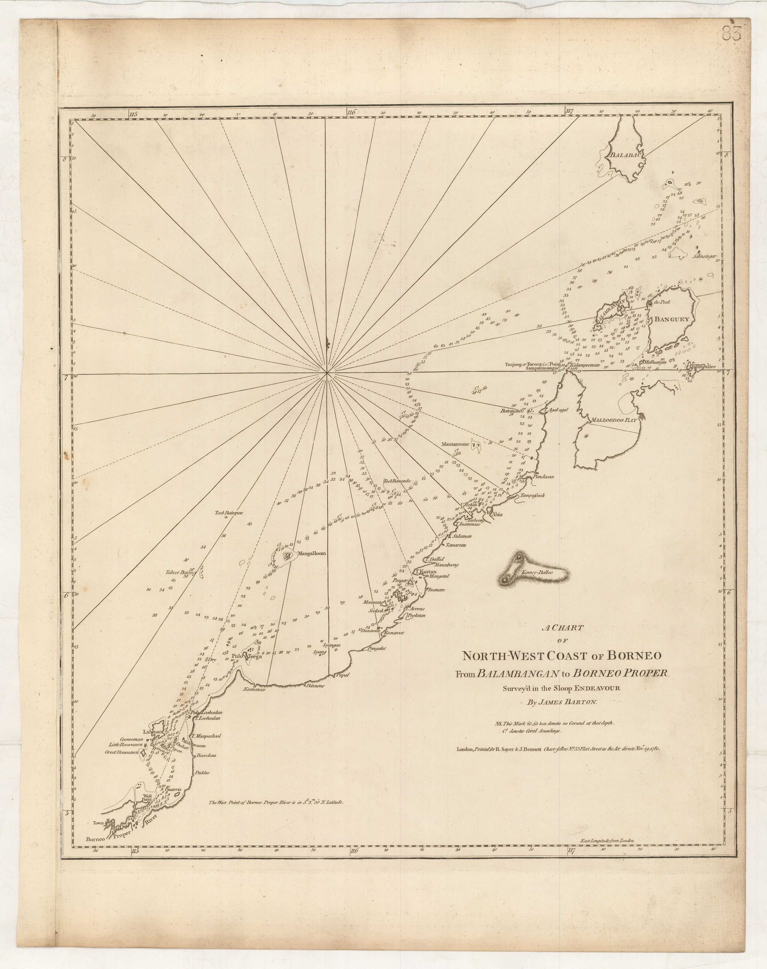 A Chart of the North-West Coast of Borneo from Balambangan to Borneo proper Survey'd in the Sloop Endeavour by James Barton.