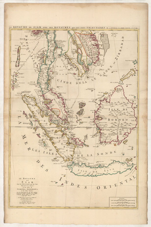 Le Royaume de Siam Auec les Royaumes qui luy sont Tributaires, et les Isles Voisine de Sumatra, Andemaon, etc. et les Isles Voisine. Auec les Observations des Six Peres Jesuites Envoyez par le Roy en qualité de Ses Mathematiciens dans les Indes, et a la C