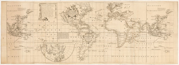 A New and Correct Sea Chart of the Whole World shewing the Variations of the Compass as they were found in the year [gap]  … [second title:] Nova & Accuratissima Totius Terrarum Orbis Tabula Nautica Variationum Magneticarum Index Juxta Observationes Anno.