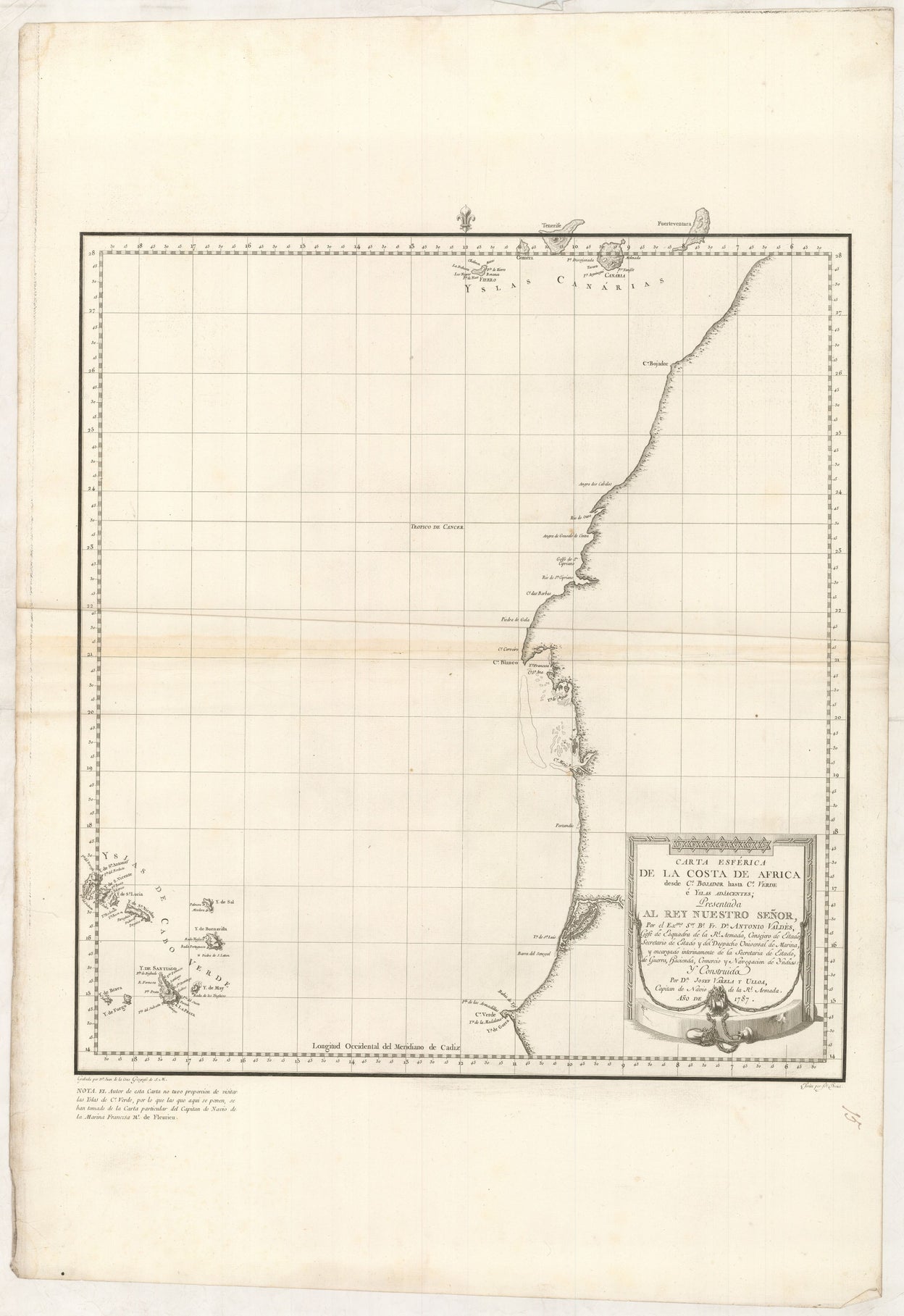 Carta Esferica de la Costa de Africa desde Cabo Bojador hasta Cab]o. Verde e Yslas adjacentes ...