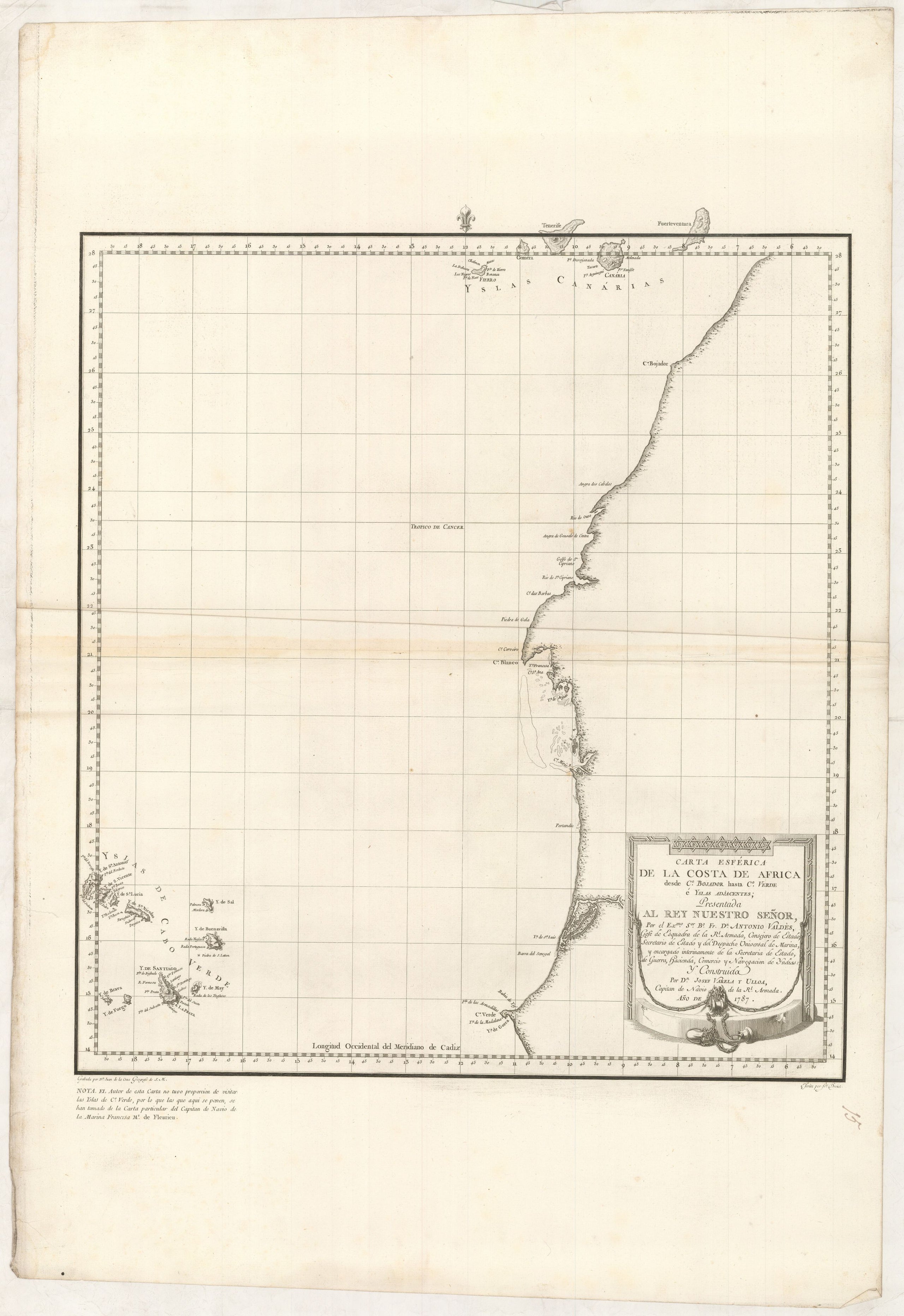 Carta Esferica de la Costa de Africa desde Cabo Bojador hasta Cab]o. Verde e Yslas adjacentes ...