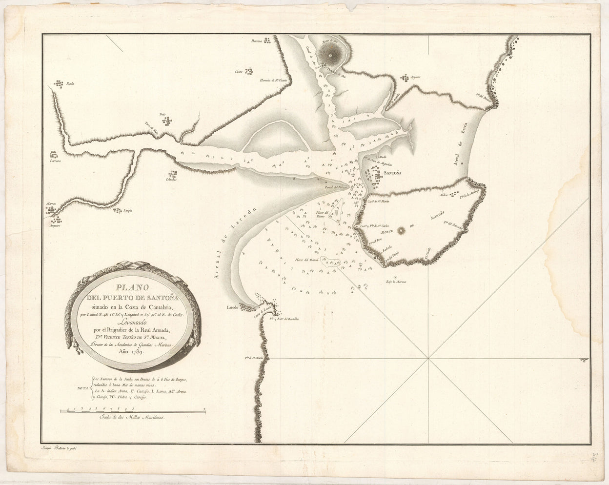 Plano del Puerto de Santoña situado en la Costa de Cantabria, ...