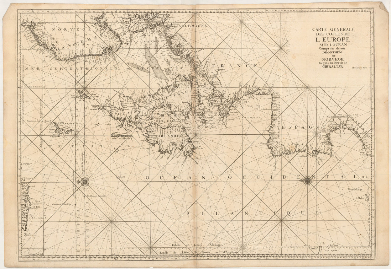 Carte Generale des Costes de l'Europe sur l'Ocean comprises depuis Dronthem en Norvege jusques au Détroit de Gibraltar.