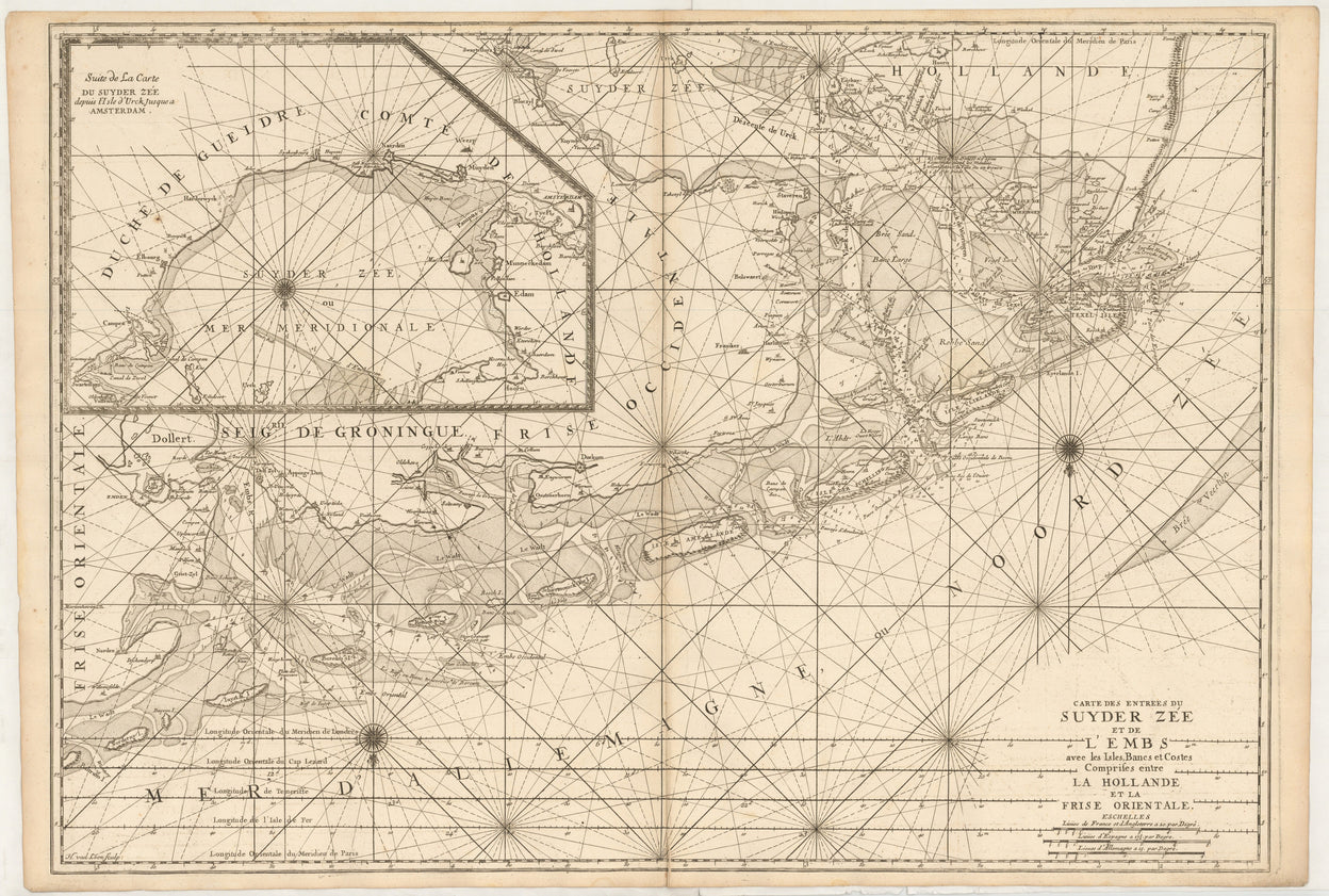 Carte des Entres du Suyder Zée et de l'Embs avec les Isles, Bancs, et Costes Comprises entre La Hollande et la Frise Orientale