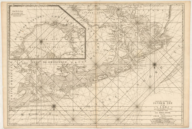 Carte des Entres du Suyder Zée et de l'Embs avec les Isles, Bancs, et Costes Comprises entre La Hollande et la Frise Orientale