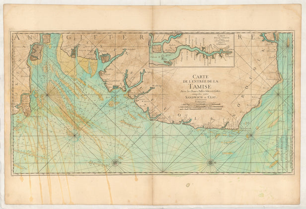 Carte de L'Entrée de la Tamise avec les Bancs, Passes, Isles et Costes Comprises entre Sandwich et Clay.