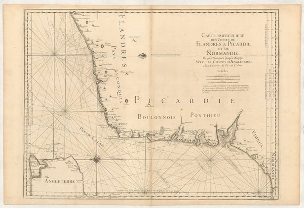 Carte Particuliere des Costes de Flandres de Picardie et de Normandie, depuis Nieuport jusqu'a Dieppe, avec les Costes d'Angleterre aux environs du Pas de Calais.