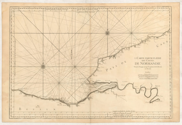 1. Carte Particuliere des Costes de Normandie depuis Dieppe jusqu'a la Pointe de Percée en Bessin.