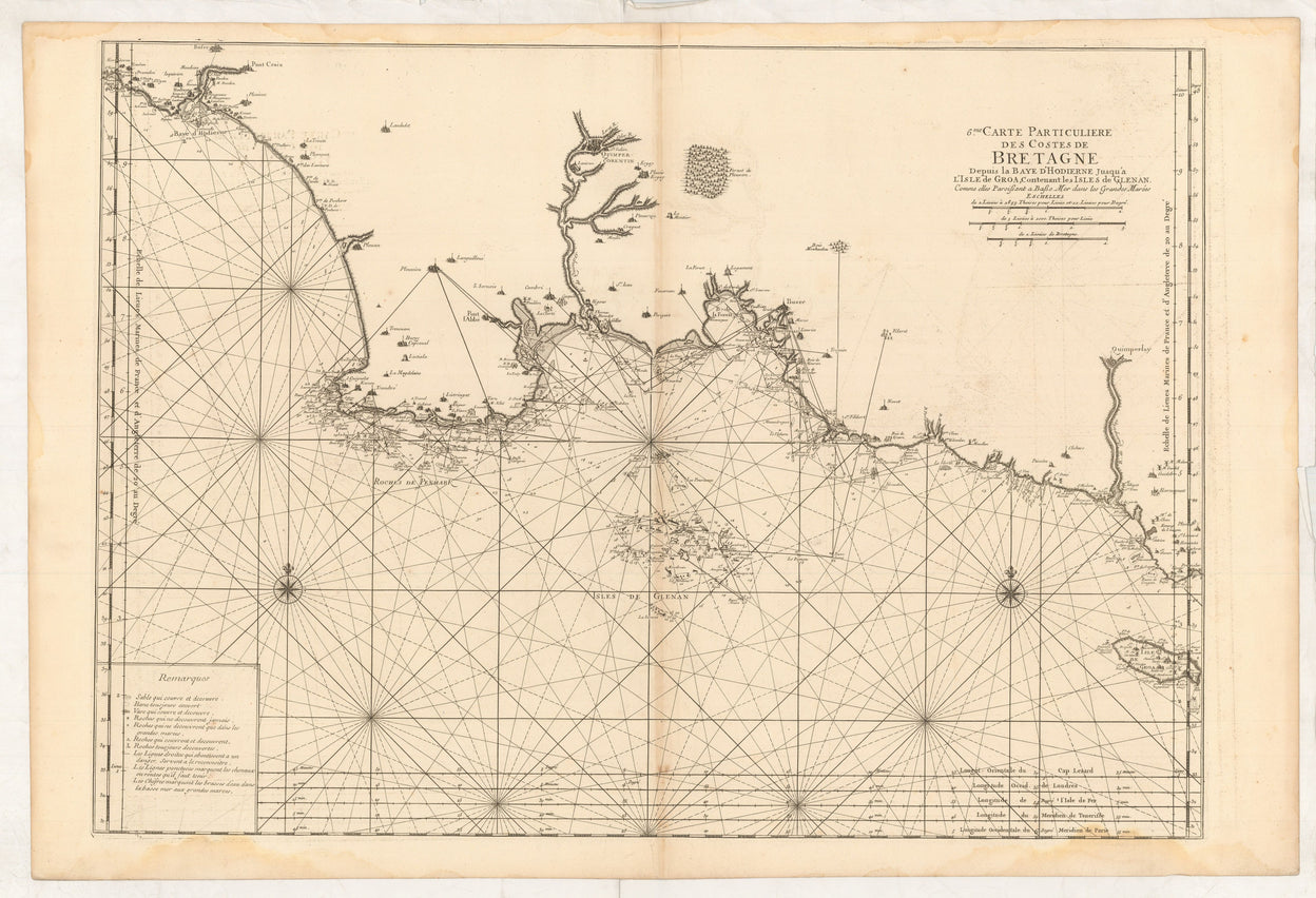 6e. Carte Particuliere des Costes de Bretagne depuis le Baye d'Hodierne jusqu'a l'Isle de Groa, contenant les Isles de Glenan. ...