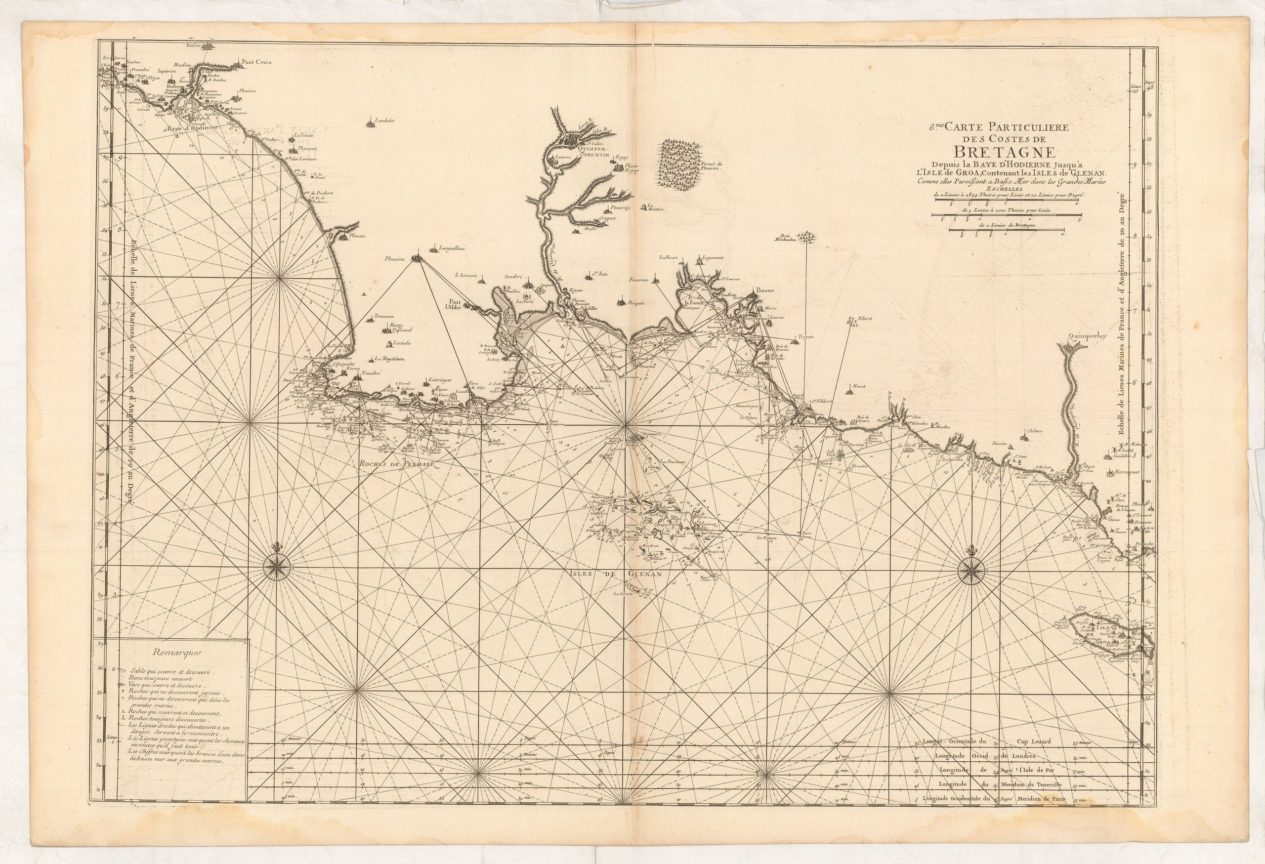 6e. Carte Particuliere des Costes de Bretagne depuis le Baye d'Hodierne jusqu'a l'Isle de Groa, contenant les Isles de Glenan. ...