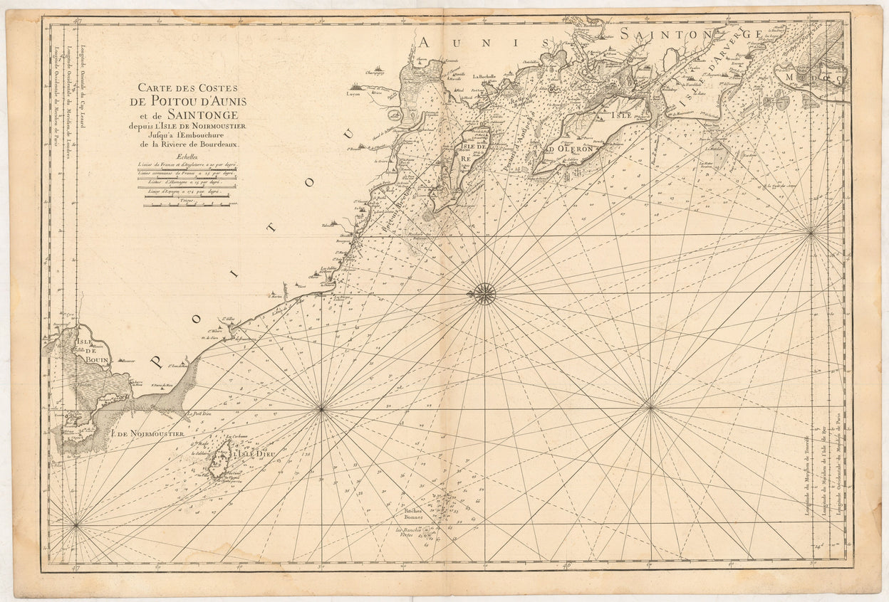 Carte des Costes de Poitou, d'Aunis et de Saintonge depuis l'Isle de Noirmoustier jusqu'a l'Embouchure de la Riviere de Bourdeaux ...