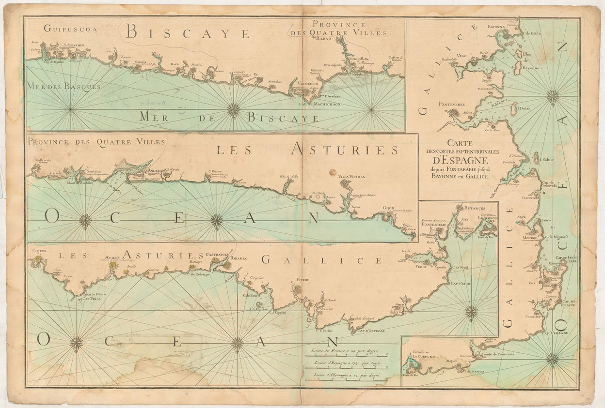 Carte des Costes Septentrionalles d'Espagne depuis Fontarabie jusqu'a Bayonne en Gallice.