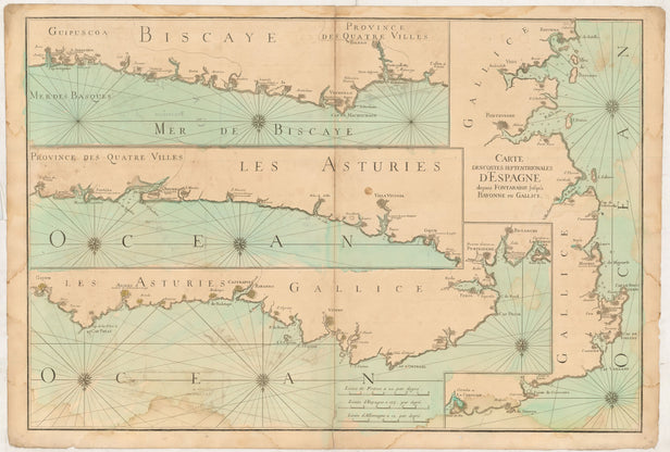 Carte des Costes Septentrionalles d'Espagne depuis Fontarabie jusqu'a Bayonne en Gallice.