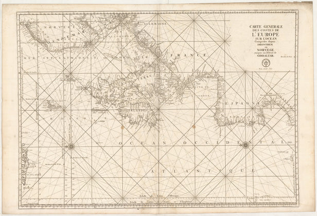 Carte Generale des Costes de l'Europe sur l'Ocean comprises depuis Dronthem en Norvege jusques au Détroit de Gibraltar.