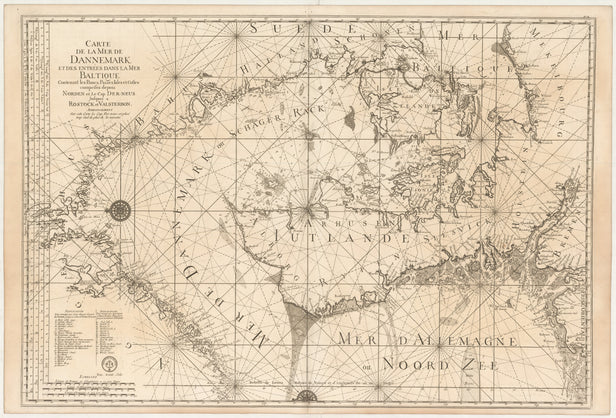Carte de la Mer de Dannemark et des Entrées dans la Mer Baltique contenant les Bancs, Passes, Isles et Costes comprises depuis Norden et le Cap Der-Neus jusques a Rostock et Valsterborn ...