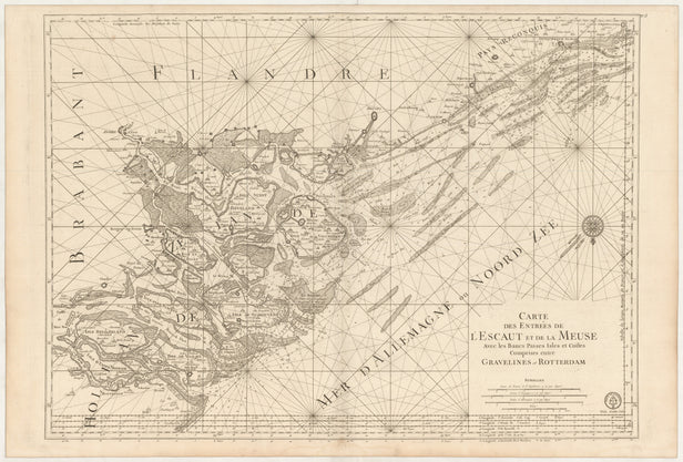 Carte des Entrées de l'Escaut et de la Meuse avec les Bancs Passes Isles et Costes comprises entre Gravelines et Rotterdam