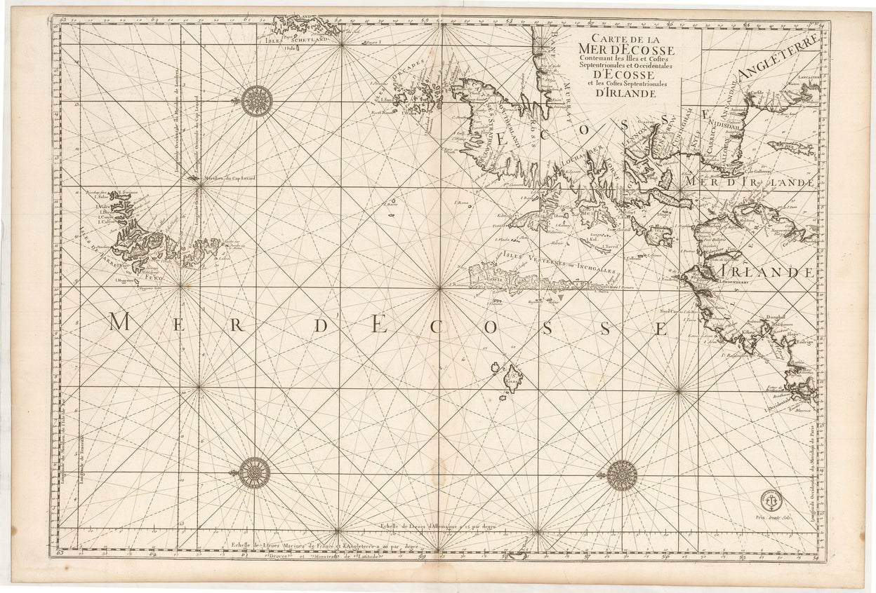 Carte de la Mer d'Ecosse contenant les Isles et Costes Septentrionales et Occidentales d'Ecosse et les Costes Septentrionales d'Irlande