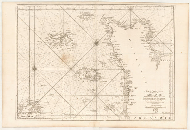 2me. Carte Particuliere des Costes de Normandie contenant des costes du Cotenin depuis la Pointe de la Percée jusqu'a Granville ou sont compris les Isles de Jerzey, Grenezey, Cers, & Aurigny, avec les Isles de Brehat ...