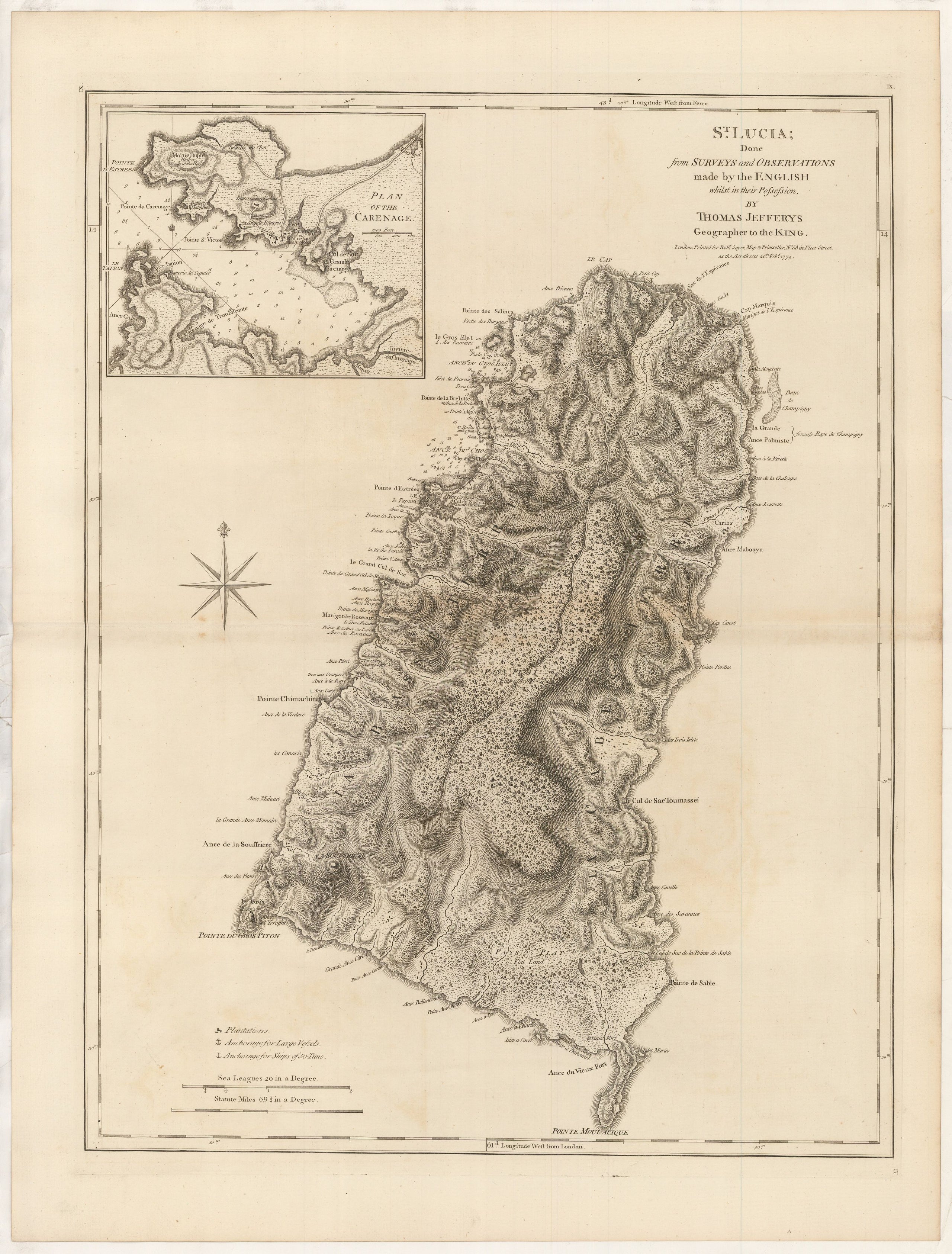 St. Lucia done from Surveys and Observations made by the English whilst in their Possession, ...