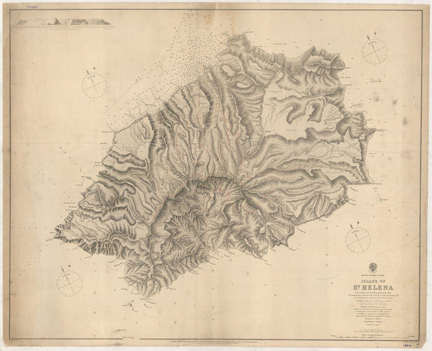South Atlantic Ocean Island of St. Helena from a Survey by Captn. Edmund Palmer, R.A. 1852. The Soundings from a Survey by George Thoms, Master HMS Northumberland, 1816. The North West Bank of Soundings by Captn. F.W. Austen R.N. 1808 ...
