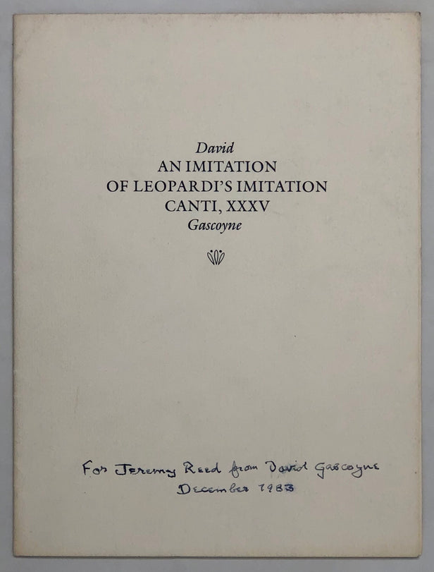 An Imitation of Leopardi's Imitation Canti, XXXV.