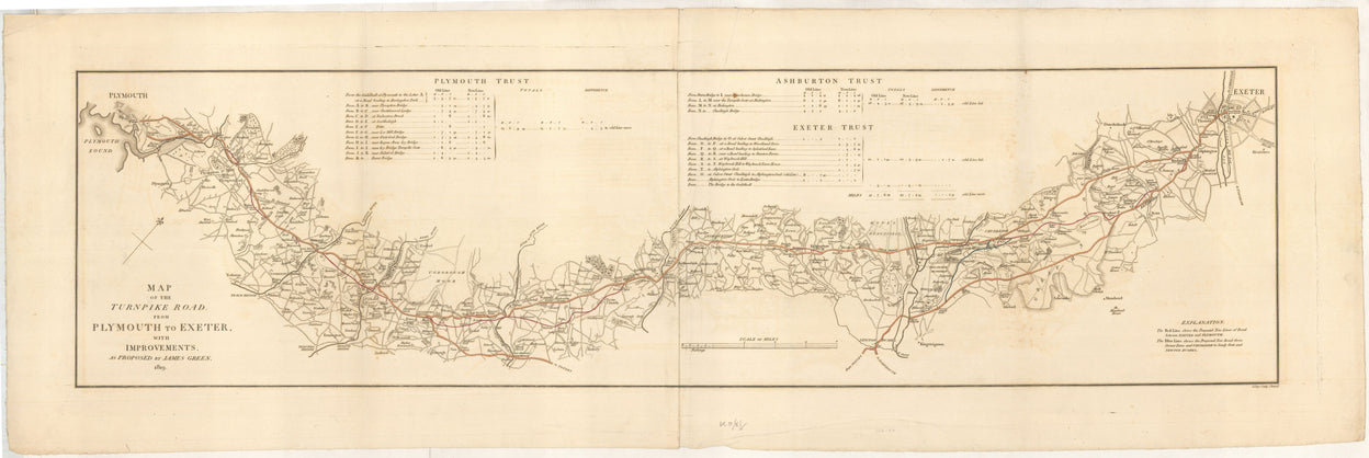 Map of the Turnpike Road, from Plymouth to Exeter, with improvements, as proposed by James Green, 1809.