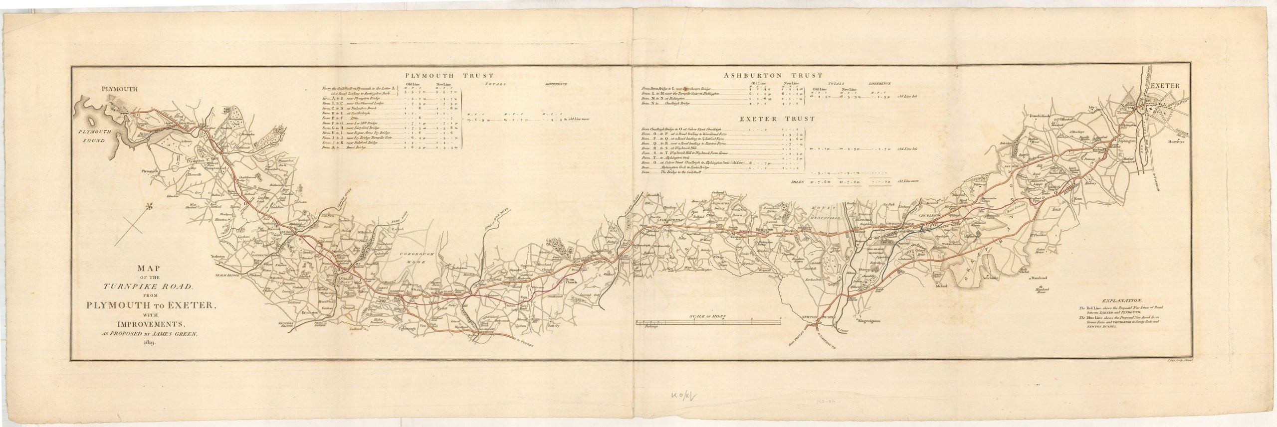 Map of the Turnpike Road, from Plymouth to Exeter, with improvements, as proposed by James Green, 1809.