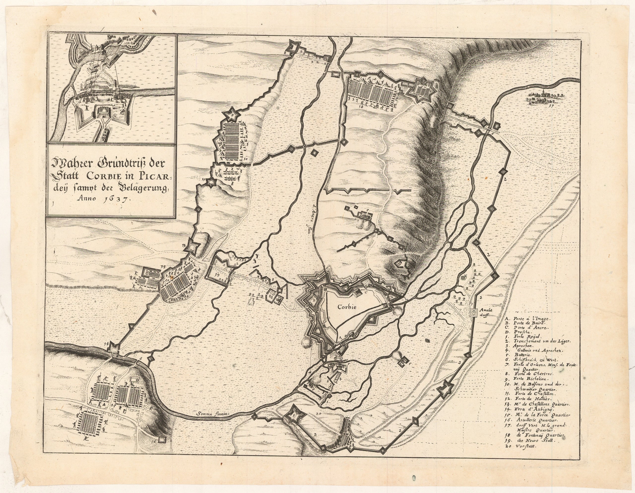 Wahrer Grundriss der Statt Corbie in Picardey sampt der Belägerung Anno 1637.