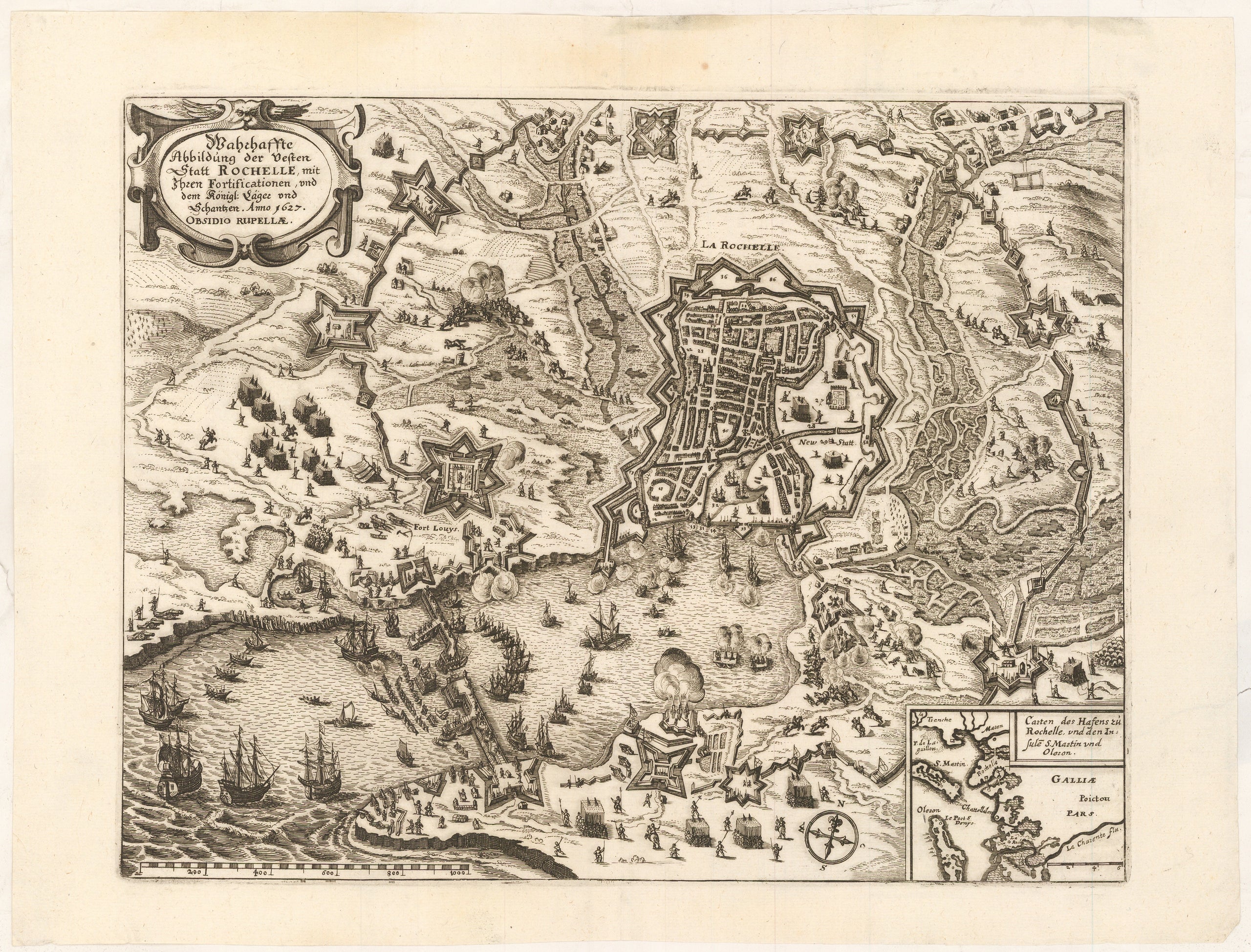 Wahrhaffte Abbildung der vesten Statt Rochelle mit Ihren Fortificationen und dem königl. Läger und Schantzen Anno 1627. Obsidio Rupellae.