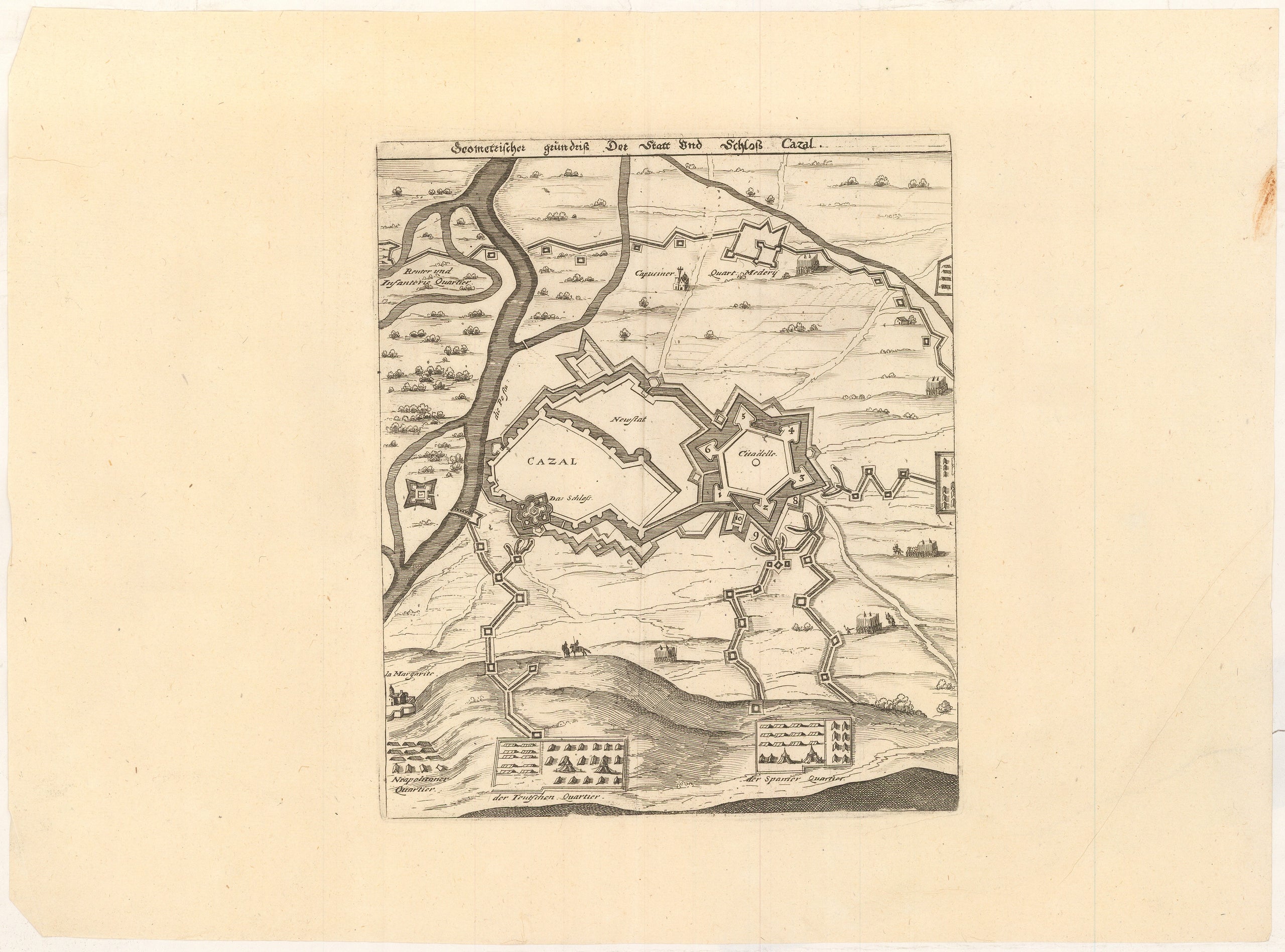 Geometrischer grundriss der Statt und Schloss Cazal.