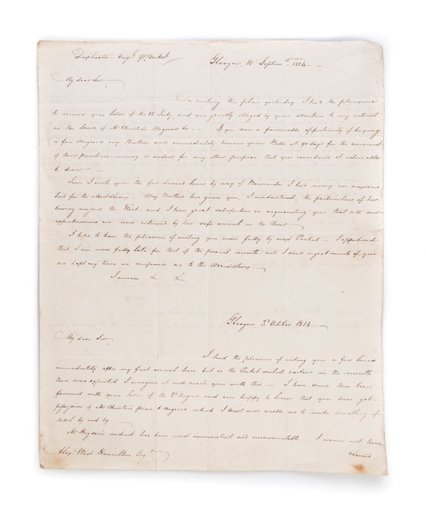 ALS preceded by duplicate ALS to Alexander West Hamilton Esq, Jamaica, concerning the purchase of slaves and management of plantations in the West Indies.