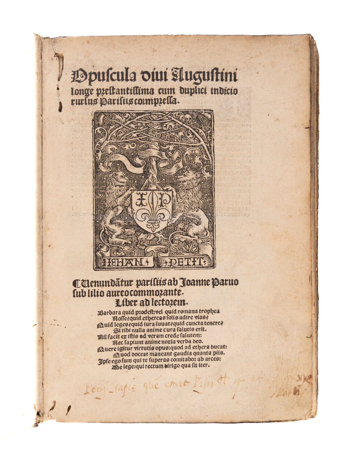 Opuscula cum duplici indicio.
Paris, Jean Petit,
