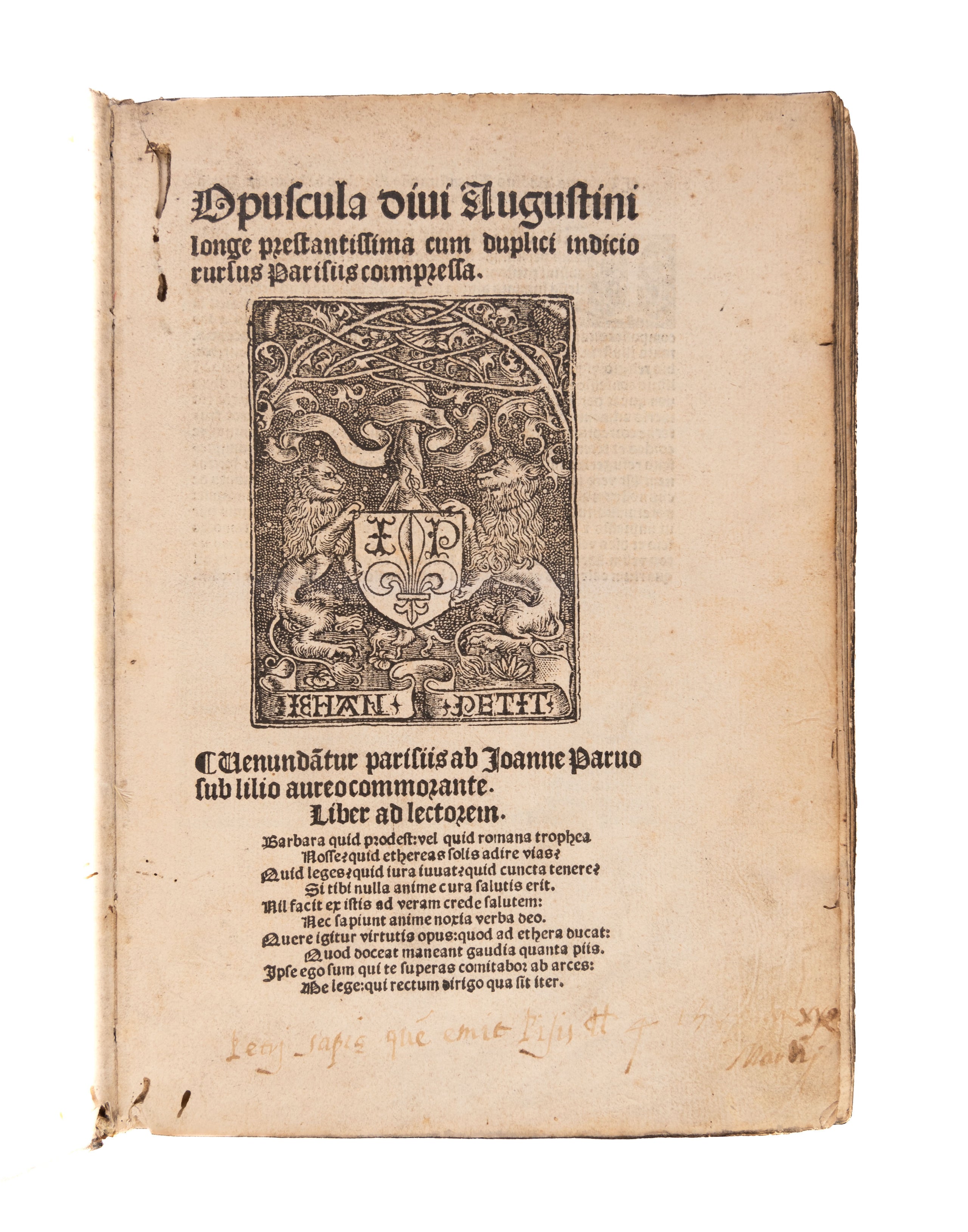 Opuscula cum duplici indicio.
Paris, Jean Petit,