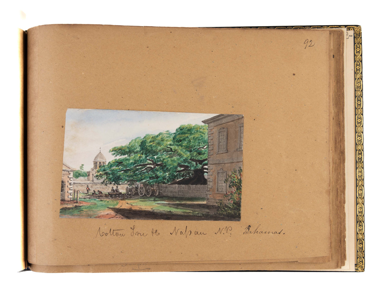 A volume of watercolours depicting topographical scenes in and around the Nassau and the Bahamas, with a further 13 drawings of botanical specimens, plus a fine study of a tarantula.