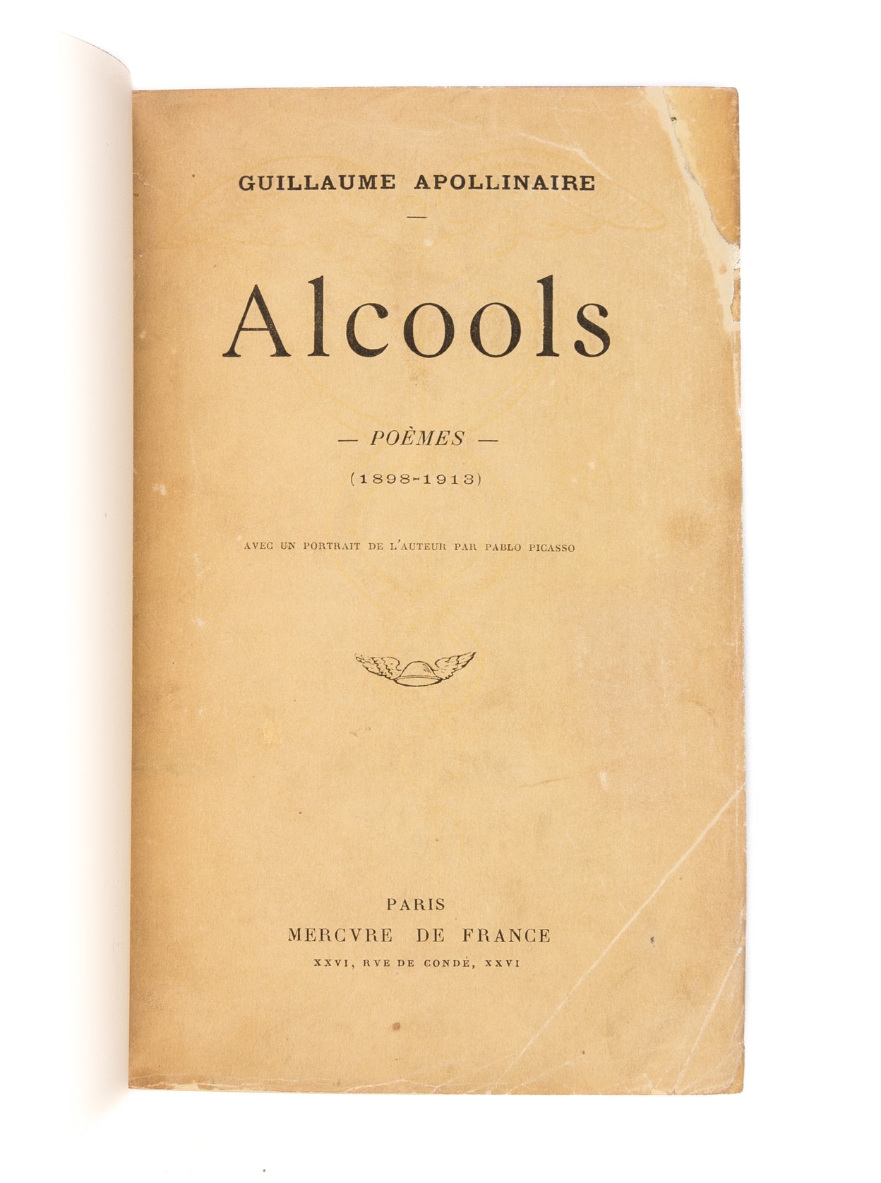 Alcools - Poèmes - (1898-1913). 
Paris [Tours, E. Arrault et Cie.], Mercure de France, 20 April, 1913.