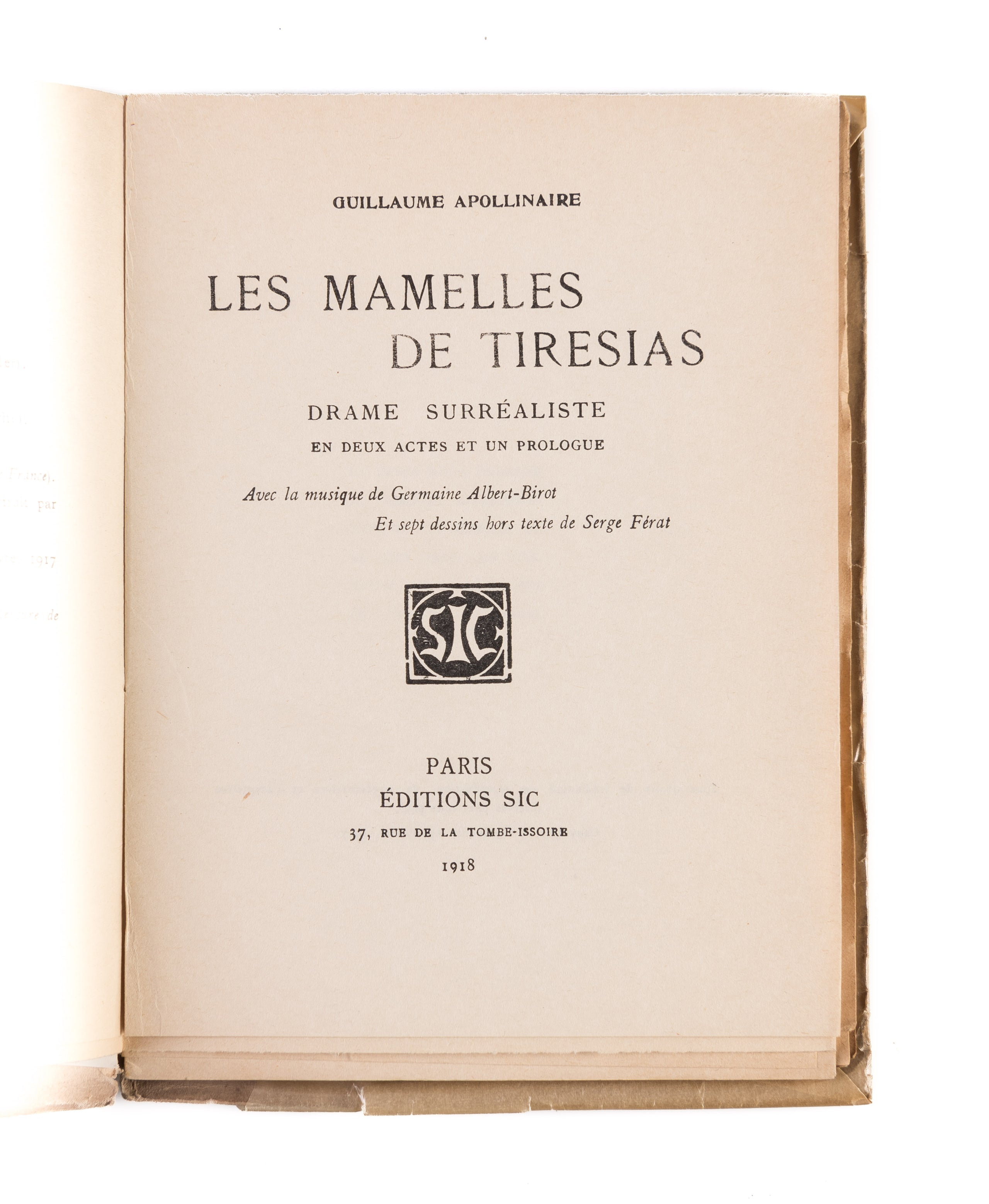 Les mamelles de Tirésias drame surréaliste en deux actes et un prologue avec la musique de Germaine Albert-Birot et sept dessins hors texte de Serge Férat.
