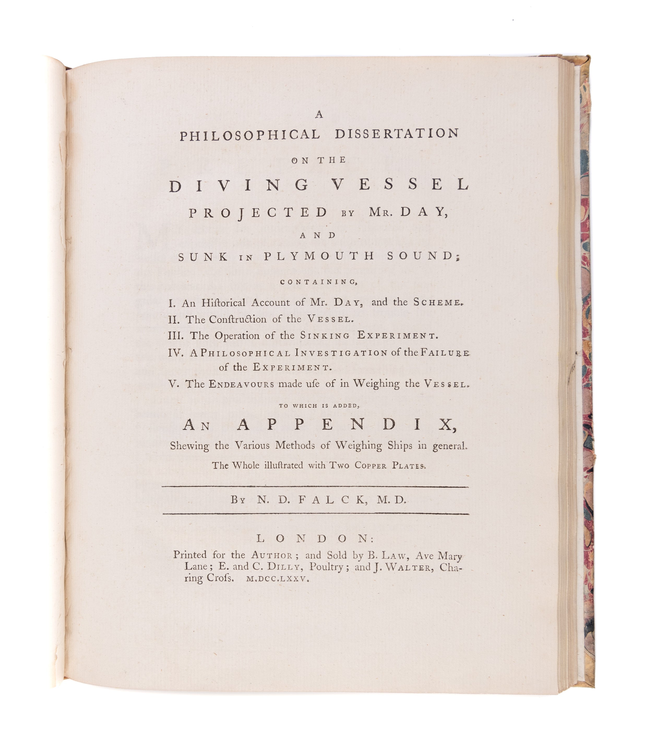 A Philosophical Dissertation on the Diving Vessel Projected by Mr. Day, and Sunk in Plymouth Sound;